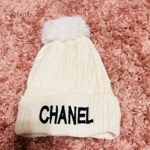 NWOT Cream Knit Beanie with Pom Pom